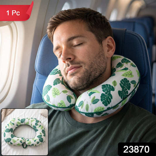 Green leaf print travel pillow