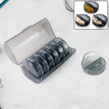 FERVENT Weekly Pill Organizer with 7 rainbow-colored daily boxes inside a clear case.