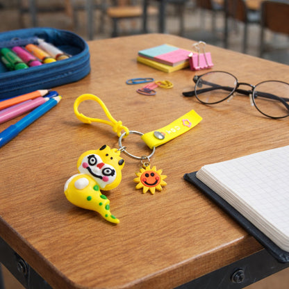 Cute cartoon dinosaur keychain with strap and charm for bags and keys