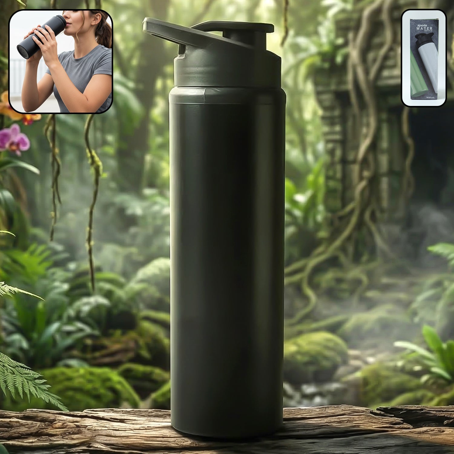 Leakproof stainless steel water bottle with flip lid, ideal for outdoor sports and gym workouts