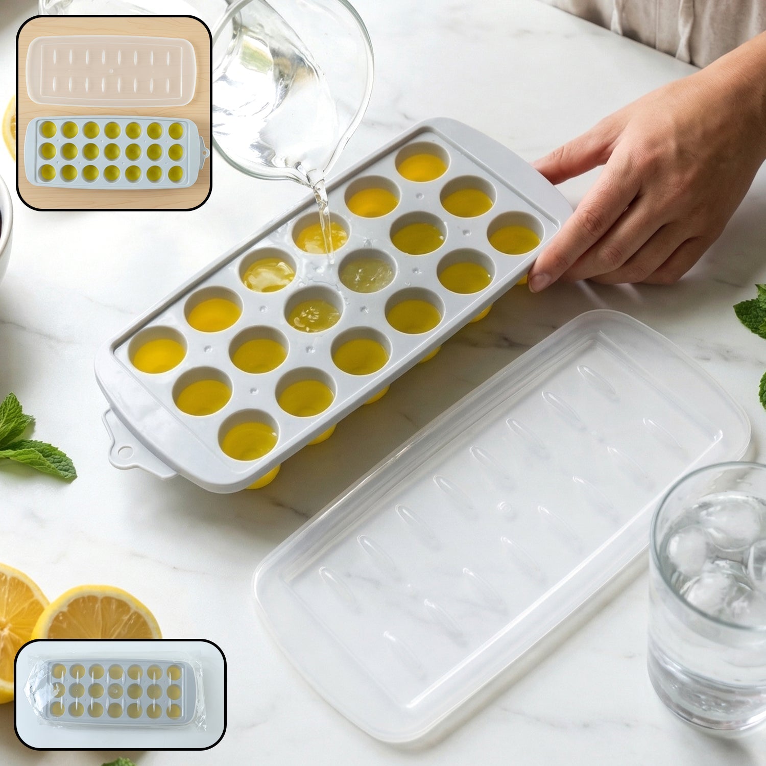 Round ball ice cube tray with lid for making spherical ice