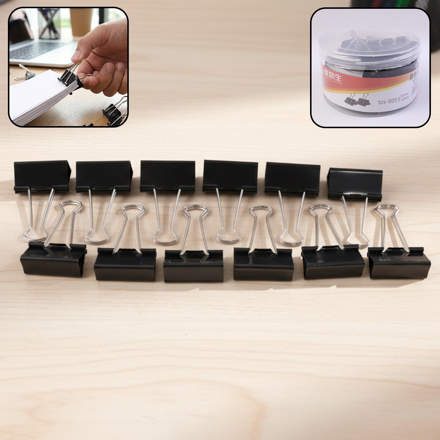 Set of 51 mm large binder clips for strong paper grip