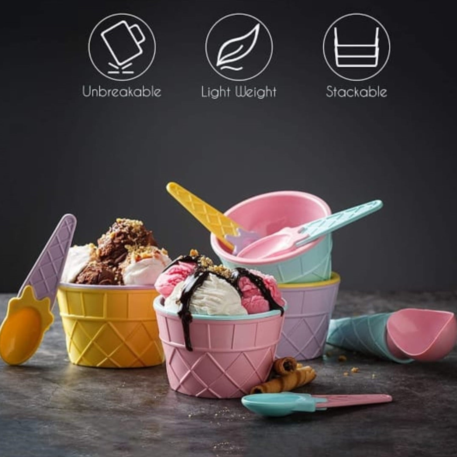 Guests enjoying various desserts with the practical ice cream bowls