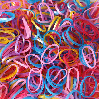 Close-up of a pack of durable multicolor rubber bands for securing various items.