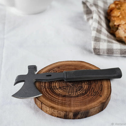Detailed view of the robust die-cast steel construction of the multifunction axe.