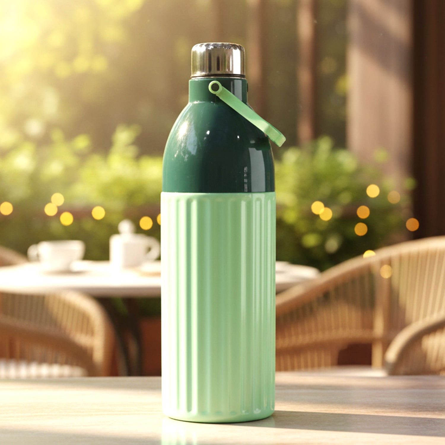 Portable insulated water bottle with strap for travel and outdoor use