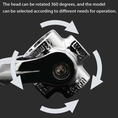 Universal socket wrench engaging a hex bolt, showcasing its adaptability for different fasteners.