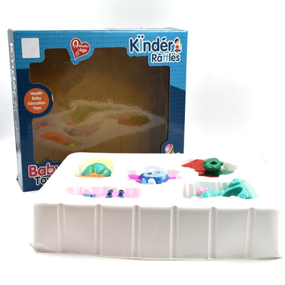 A single baby rattle featuring various textures and colors for early childhood fun.