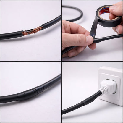 Professional electrician using black electrical insulation tape roll