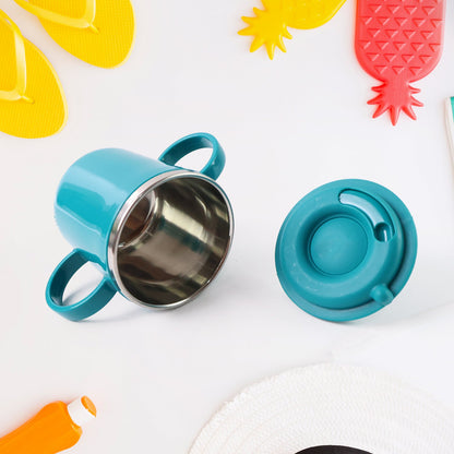 Insulated kids sipper mug with straw and dual handles for temperature retention