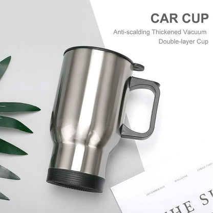 Interior view of the stainless steel insulated coffee mug with its open lid.