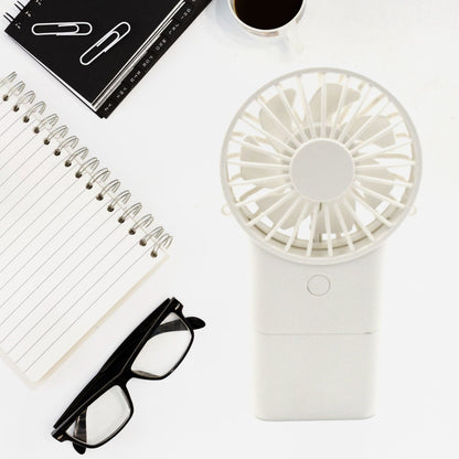 Assortment of 3-speed handheld fans in various colors: pink, blue, white, and green.