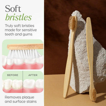 Bamboo toothbrush holder mounted on bathroom wall for space-saving