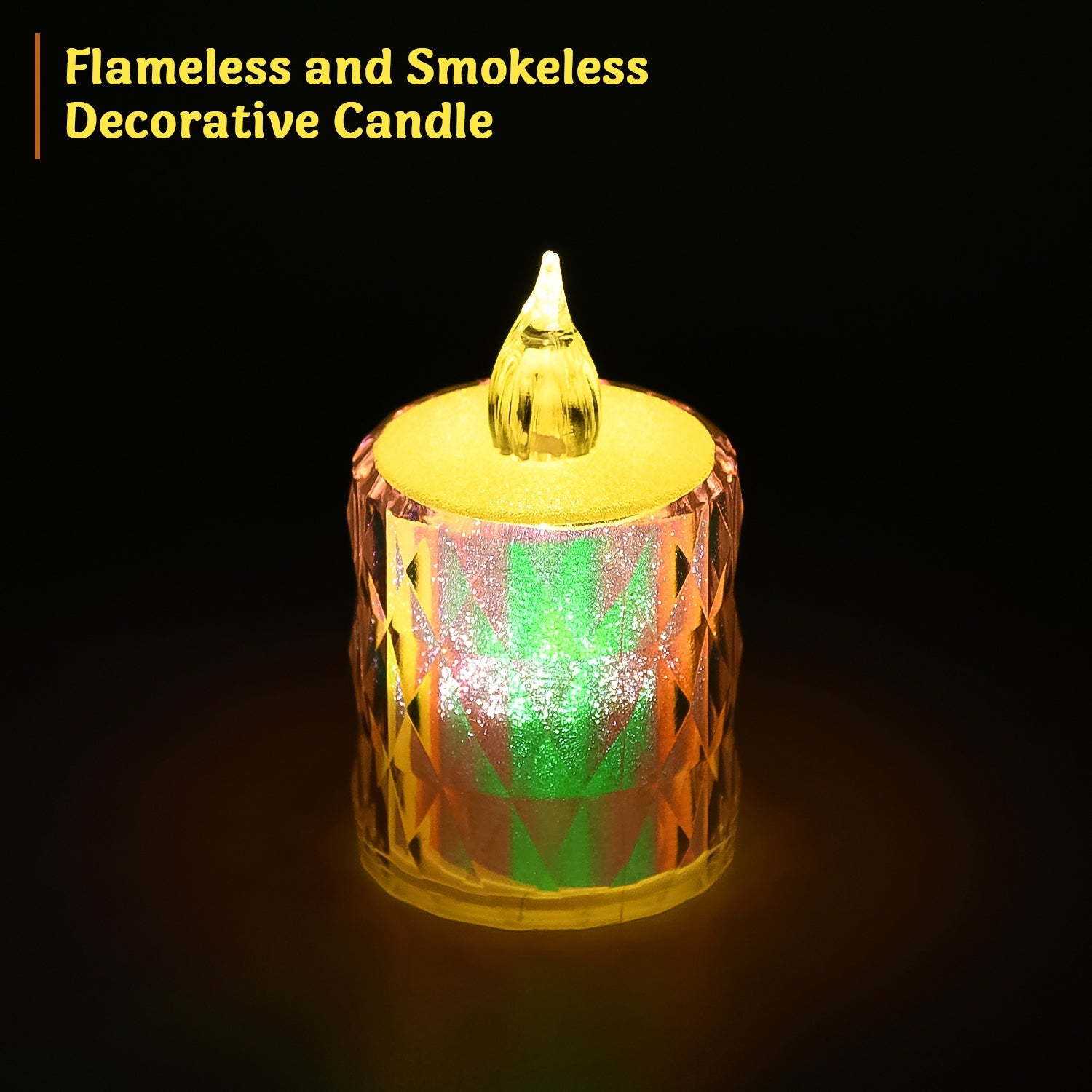 Smokeless LED tea light candles illuminating a traditional Indian decor setup.