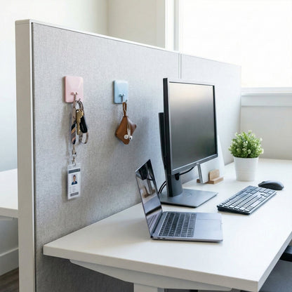 Close-up of sticky self-adhesive hooks for kitchen and bathroom organization
