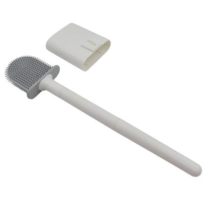 Soft silicone bristles of the toilet brush reaching difficult corners.