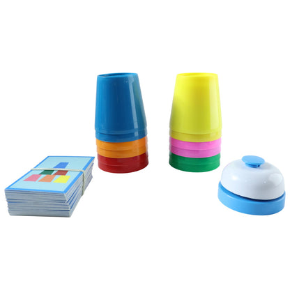 Complete Cup Stacking Game Set with cups and bell for kids