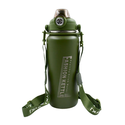 Angled view of the large 1.5L stainless steel insulated water bottle from Own Hydrate.