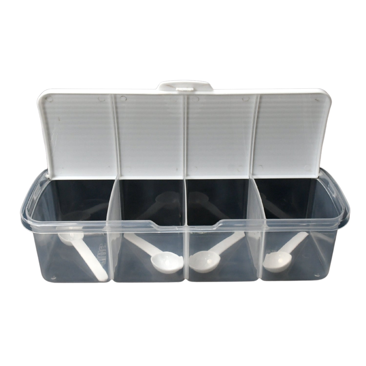 Kitchen countertop organized with the Tidy Table 4-section storage container.