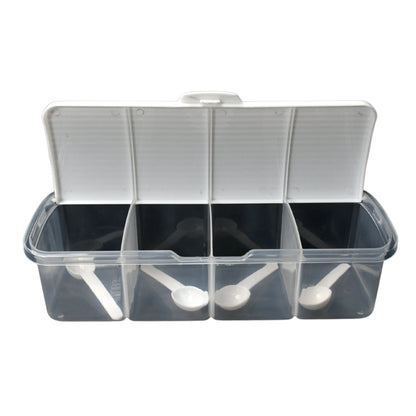Kitchen countertop organized with the Tidy Table 4-section storage container.