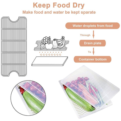 Plastic food container featuring a removable drain tray to maintain freshness