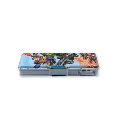 Compact double-sided pencil box, perfect for school bags, with a calculator.