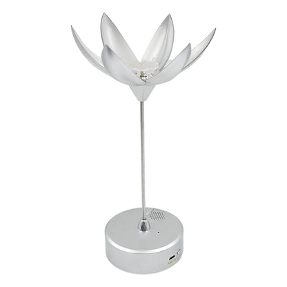 Close-up of the lamp's base, indicating the touch control area for opening, closing, and music functions.