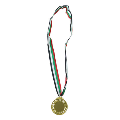 Sports award medal with gold finish and ribbon