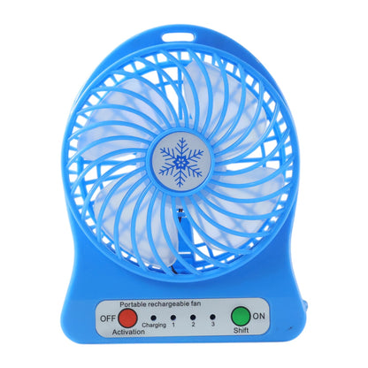 Compact rechargeable mini table fan placed on a desk for workspace cooling