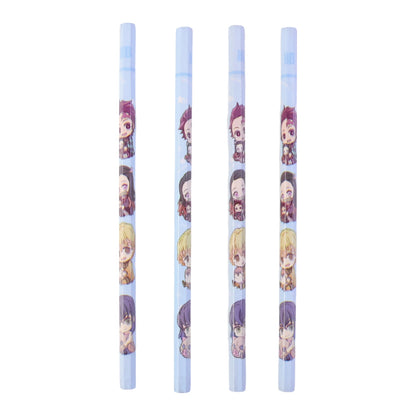 Side view of wooden pencil featuring colorful cartoon print design