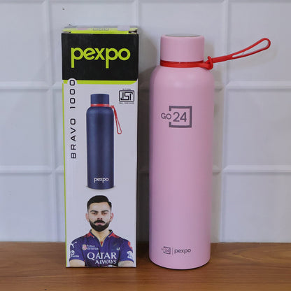 Side view of Pexpo Bravo insulated stainless steel water bottle