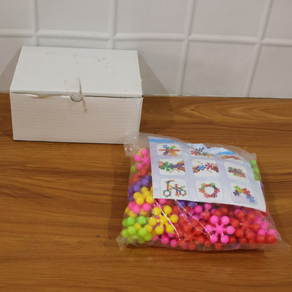 Kids playing joyfully with colourful building blocks educational toy set