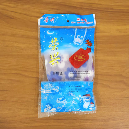 Portable warm compress hot water bottle with plush floral cover for travel and home use