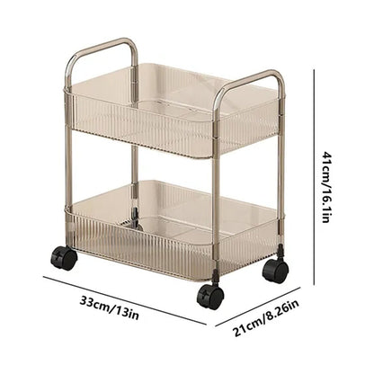 Compact 2 tier rolling storage cart showing open basket frame design