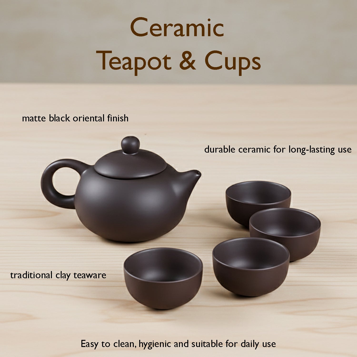 Black ceramic teapot featuring an ergonomic handle for comfortable pouring