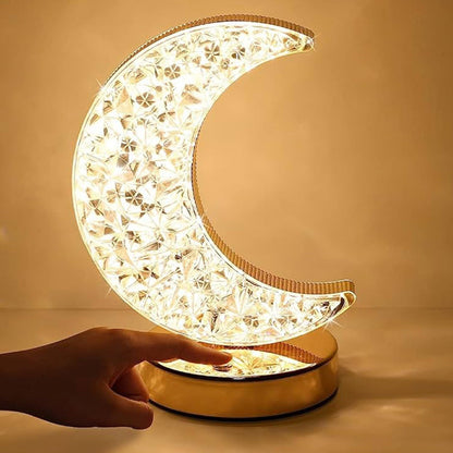 The Moon Crystal Lamp illuminating a room with a warm, inviting light.