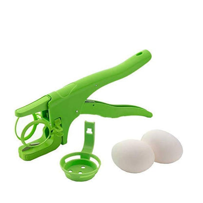 A person using the convenient egg tool to crack an egg cleanly, avoiding shell fragments.