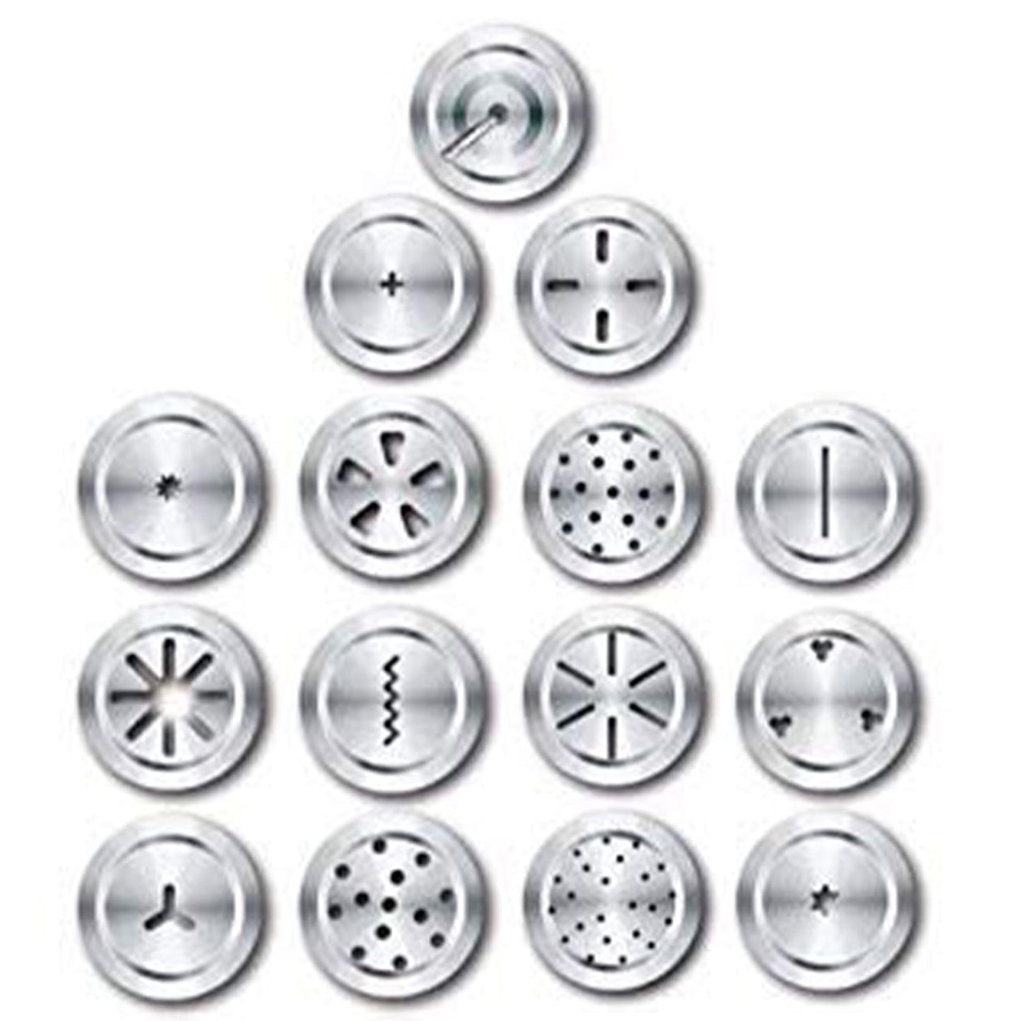 Close-up of the durable stainless steel kitchen press with various traditional snack jalis.