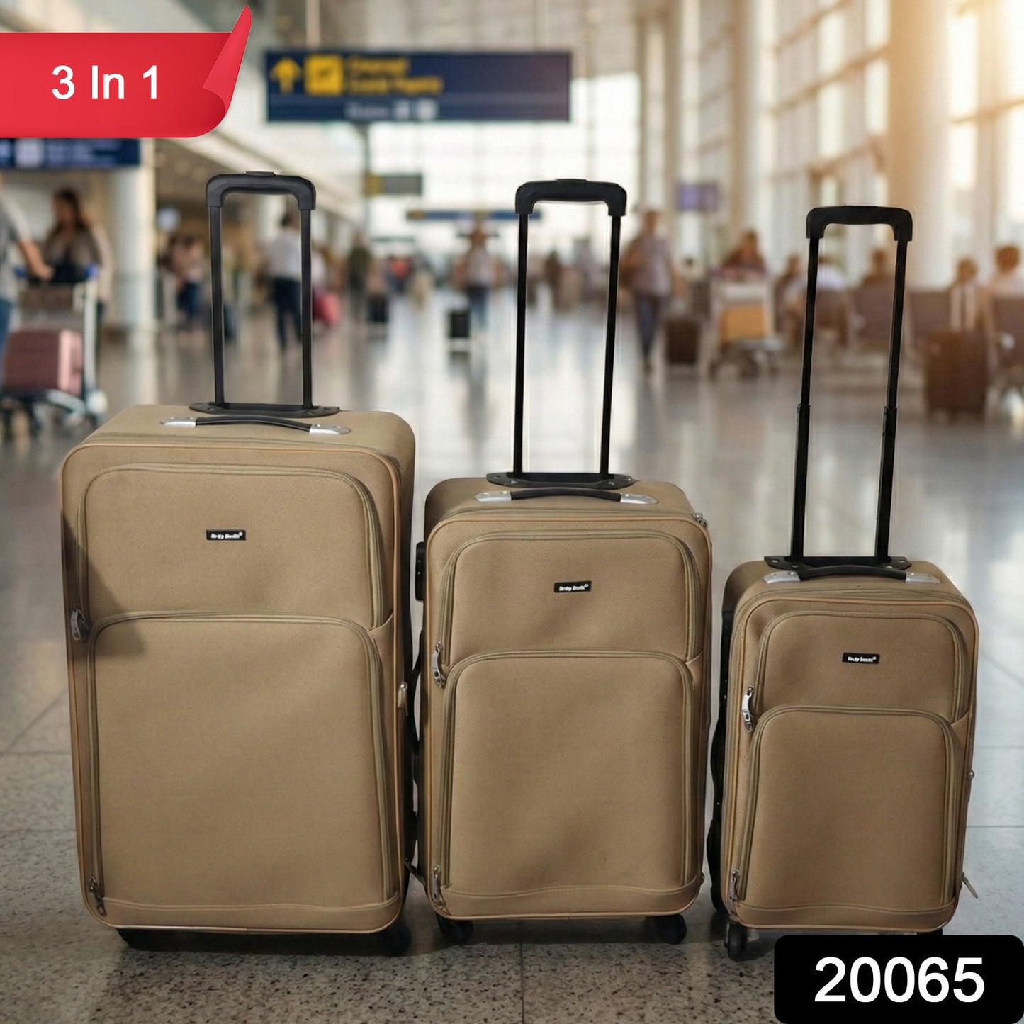 Soft side trolley luggage set with extended retractable handles for easy transport