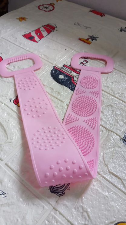 Environmentally friendly silicone back scrubber towel ready for use.