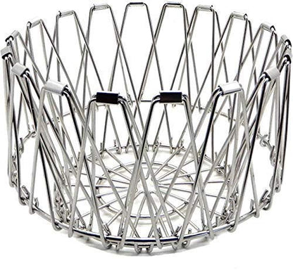 Close-up of the foldable fruit basket design showcasing its intricate stainless steel wire work.