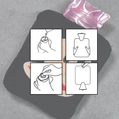 Collection of mini hot water bags showcasing various cheerful emoji designs.