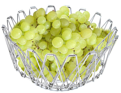 The foldable fruit basket shown in an open, wide configuration for larger produce.