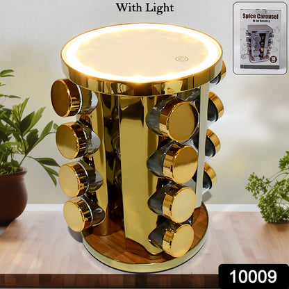 Close-up of the LED illuminated section of the rotating spice organizer.