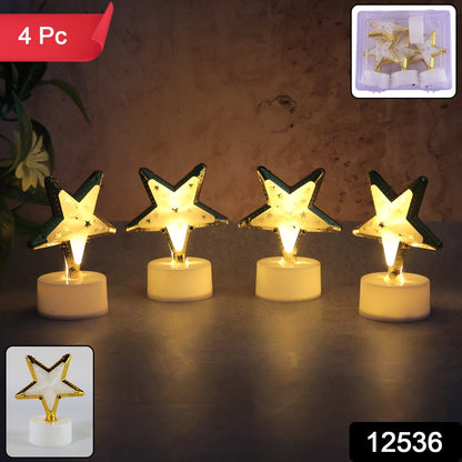 Close-up of a single Star Shaped Flameless LED Candle with a golden outline.
