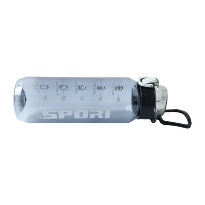 Side profile of 1000 ML sports water bottle showing transparent body