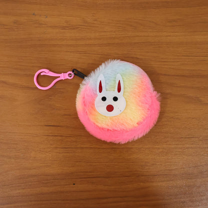 Rainbow fur keychain pouch with bunny design