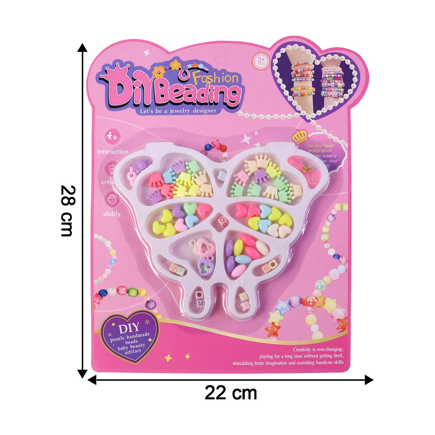 Neatly arranged colourful beads in butterfly-shaped organizer tray