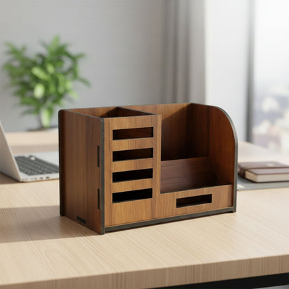 Desktop organizer placed in home office for organized workspace