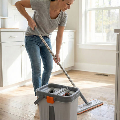 Flat mop head efficient for corner and edge cleaning tasks